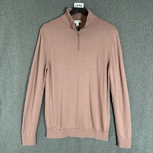 Reiss Merino Wool Half Zip Funnel Neck Jumper Sweater - Men's Size M - Tan Pink